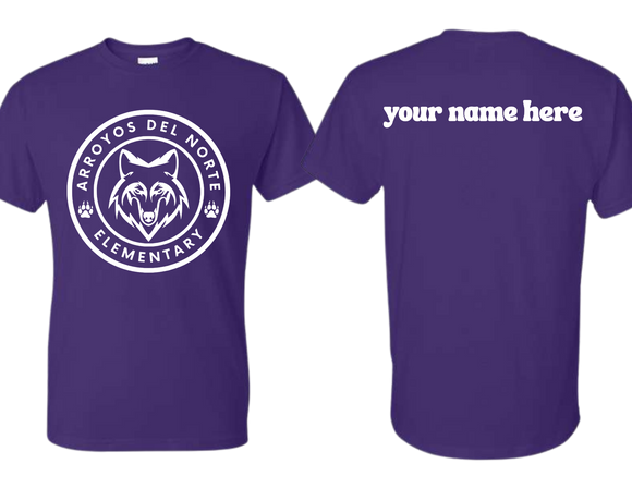 ADNE Purple T Shirt Arroyos Circle Logo on Front- Youth & Adult