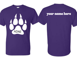 ADNE Purple T Shirt Coyote Print on Front- Youth & Adult