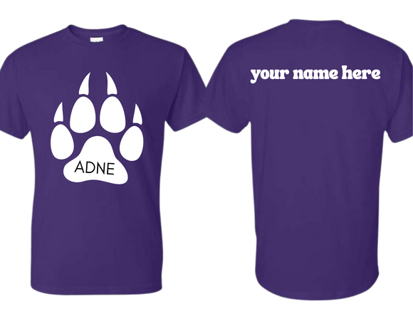 ADNE Purple T Shirt Coyote Print on Front- Youth & Adult