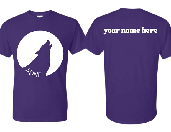 ADNE Purple T Shirt Coyote Howl on Front- Youth & Adult