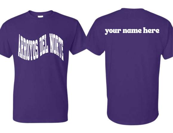 ADNE Purple T Shirt Arroyos Del Norte Wave on Front- Youth & Adult