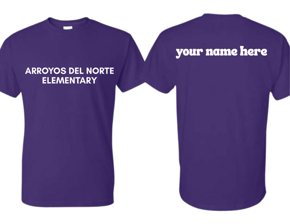 ADNE Purple T Shirt Arroyos Del Norte on Front- Youth & Adult
