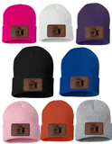 WHE West Hill Leatherette Patch Beanie - One Size Fits Most - Multiple Colors