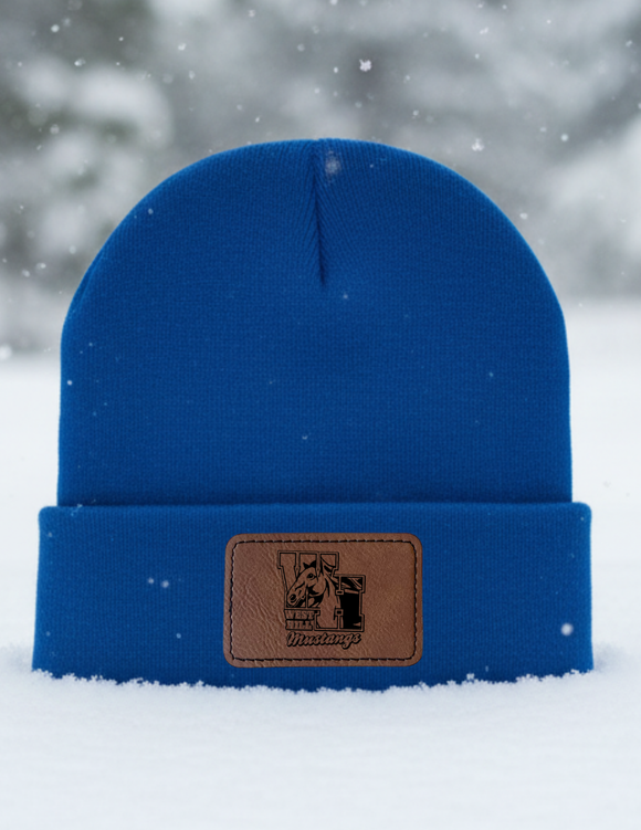 WHE West Hill Leatherette Patch Beanie - One Size Fits Most - Multiple Colors