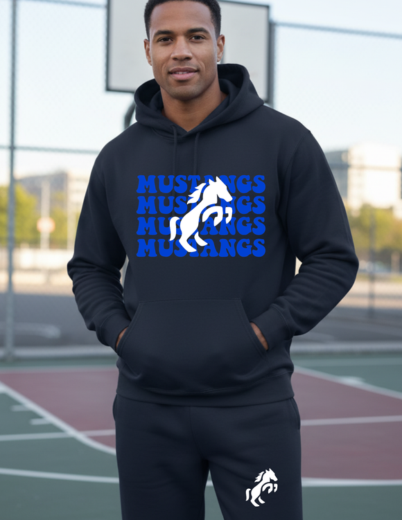 WHE Navy Hoodie & Sweatpants Sweatsuit Mustangs Repeat - Youth & Adult