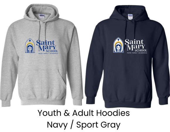 SMS St. Mary's School Hoodie with Large St Marys Logo - Youth & Adult