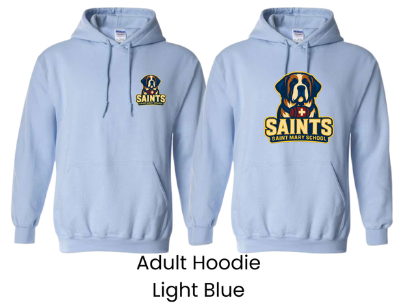 SMS St. Mary's School Hoodie Light Blue with Dog Logo - Adult