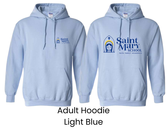 SMS St. Mary's School Hoodie Light Blue with St Mary's Logo - Adult