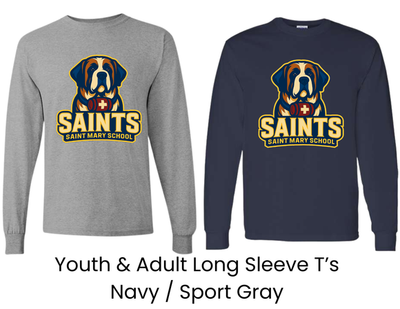 SMS St. Mary's School Long Sleeve T with Big Dog Logo - Youth & Adult