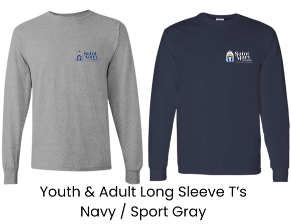 SMS St. Mary's School Long Sleeve T with Small St Marys Logo - Youth & Adult