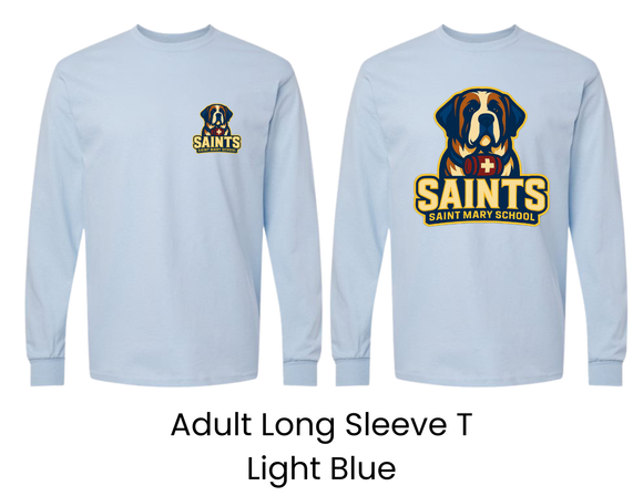 SMS St. Mary's School Long Sleeve T Light Blue with Dog Logo - Adult