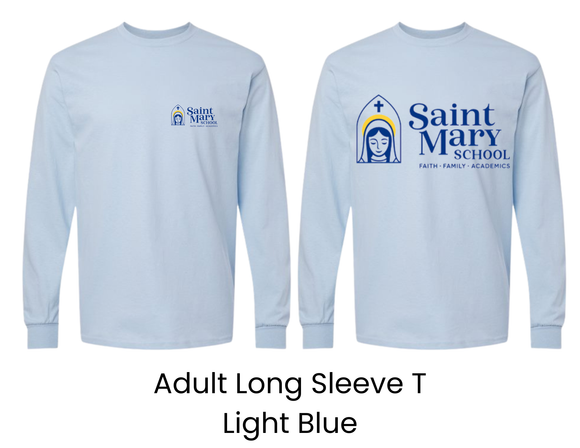 SMS St. Mary's School Long Sleeve T Light Blue with St Mary's Logo - Adult