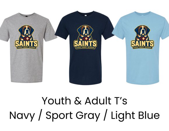 SMS St. Mary's School T Shirt with Big Dog Logo - Youth & Adult