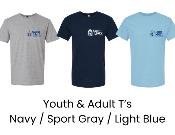 SMS St. Mary's School T Shirt with Small St Mary's Logo - Youth & Adult