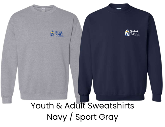 SMS St. Mary's School Sweatshirt with Small St Mary's Logo - Youth & Adult