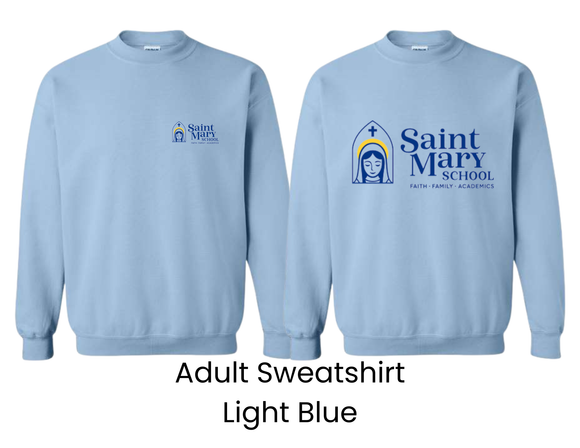 SMS St. Mary's School Sweatshirt Light Blue with St Mary's Logo - Adult