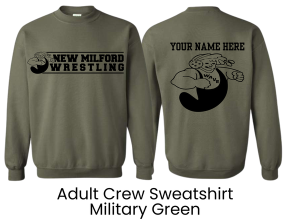 NMWA New Milford Wrestling Military Green Sweatshirt New Milford Wrestling - Adult