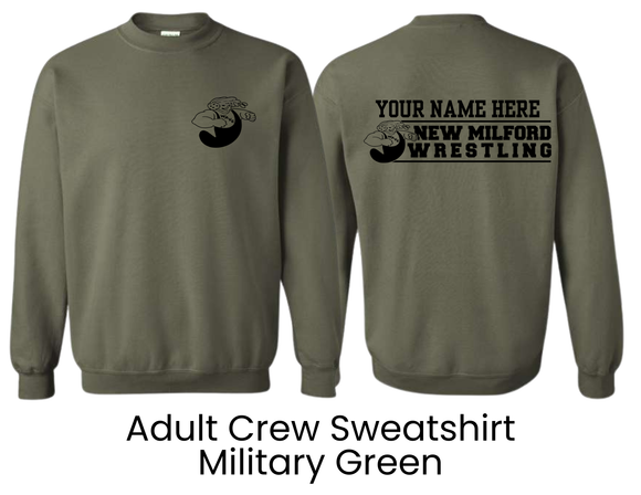 NMWA New Milford Wrestling Military Green Sweatshirt Small Wave - Adult