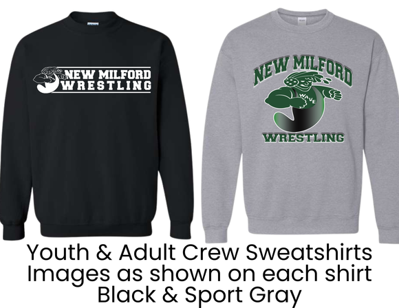 NMWA New Milford Wrestling Crew Sweatshirts NM Wrestling and Big Wave - Youth & Adult