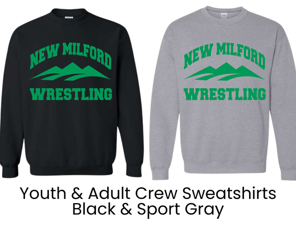 NMWA New Milford Wrestling Crew Sweatshirts NM Wrestling Green - Youth & Adult