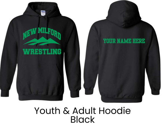 NMWA New Milford Wrestling Black Hoodie New Milford Wrestling Green - Youth & Adult