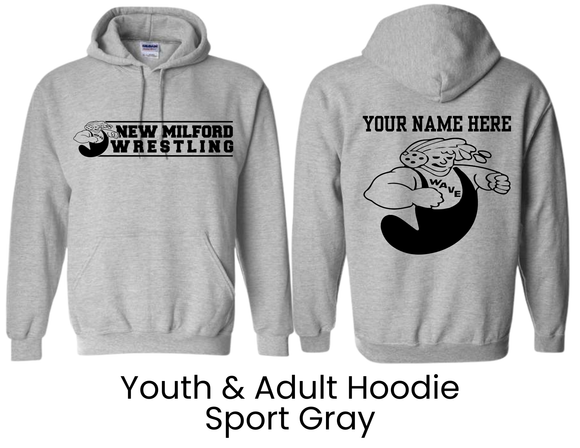 NMWA New Milford Wrestling Sport Gray Hoodie New Milford Wrestling Big  - Youth & Adult