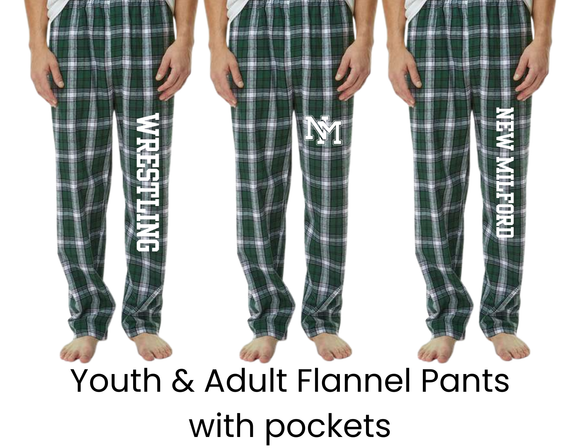 NMWA New Milford Wrestling Flannel Pants with Pockets - Youth & Adult