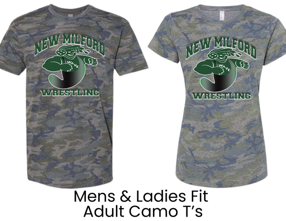NMWA New Milford Wrestling Camo T Shirt Wave Guy- Ladies Fit & Mens Fit