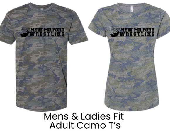 NMWA New Milford Wrestling Camo T Shirt NM Wrestling Black- Ladies Fit & Mens Fit