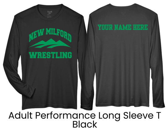 NMWA New Milford Wrestling Black Performance Long Sleeve T- Adult