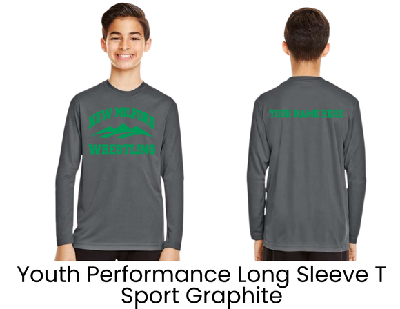 NMWA New Milford Wrestling Sport Graphite Performance Long Sleeve T- Youth
