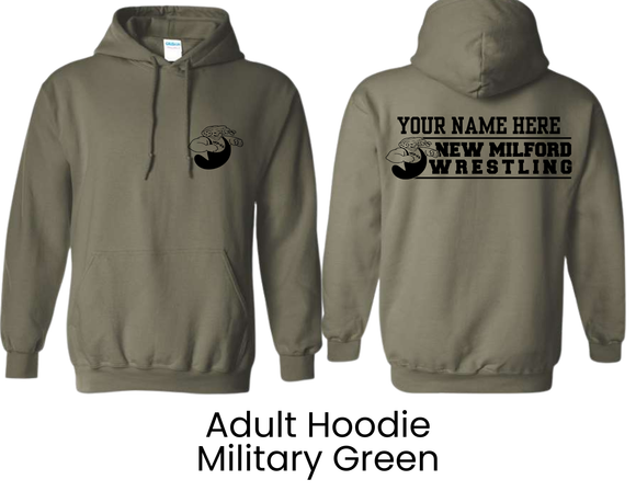 NMWA New Milford Wrestling Military Green Hoodie Small Wave - Adult