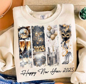 Wholesale Happy New Year 2025 Black and Gold Sweatshirt - Sand