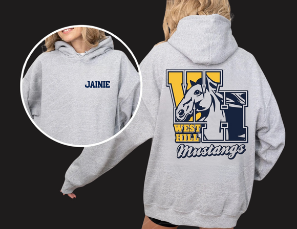 WHE Sport Gray Hoodie -West Hill LOGO on Back with Name on Front- Youth & Adult