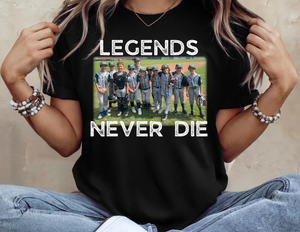 Legends Never Die" Custom Team Photo Baseball Tee – Sandlot Inspired