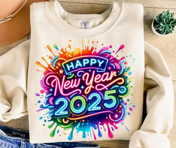 Wholesale Happy New Year 2025 Color Splash Sweatshirt - Sand