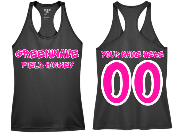 NMHS Greenwave Field Hockey Hot Pink Text Black Performance Ladies Tank
