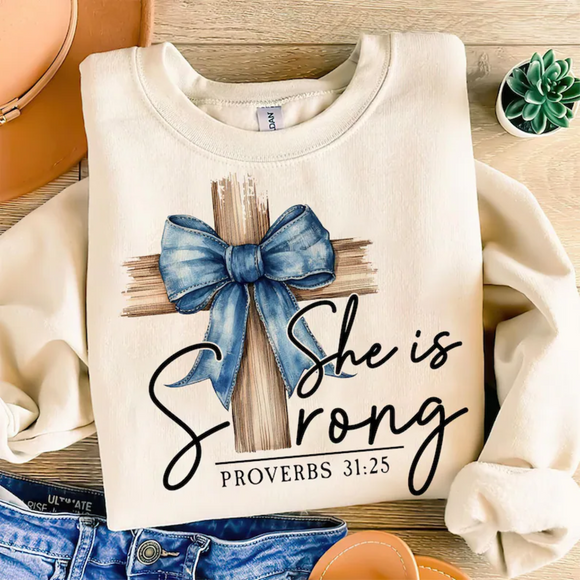 Wholesale She is Strong Religious Holiday Sweatshirt