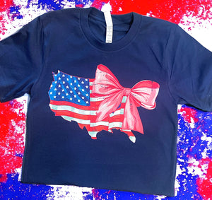 Wholesale Bella Navy USA coquette bow t shirt