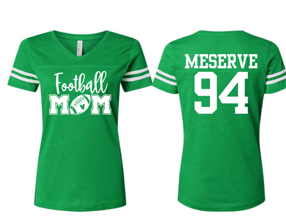 BULL New Milford Bulls Football Mom Ladies Football V Neck T - Kelly Green