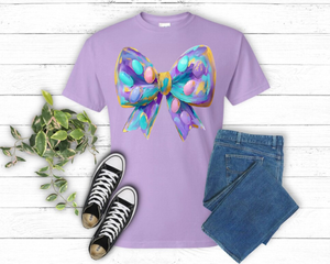 Wholesale Easter Coquette Brushstroke Bow Happy Easter T Shirt - Orchid