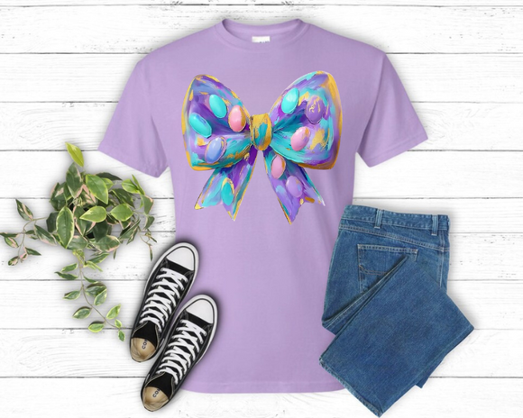 Wholesale Easter Coquette Brushstroke Bow Happy Easter T Shirt - Orchid