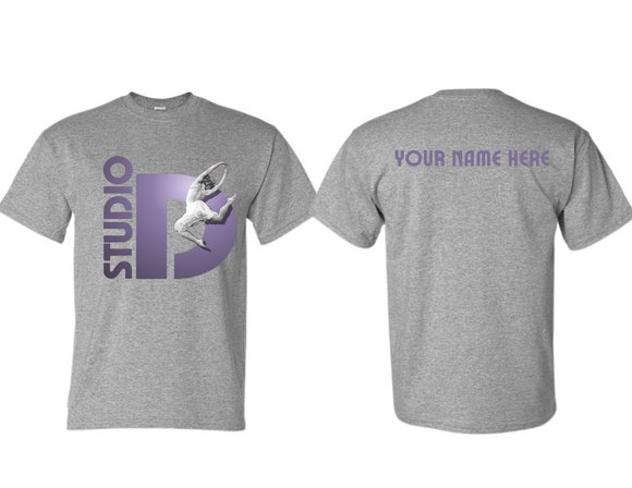 STU Studio D Logo Purple with Custom Name T Shirt Sport Gray - Youth & Adult