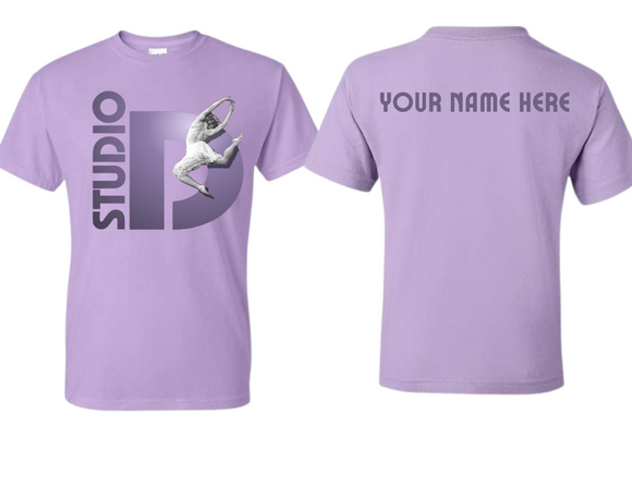 STU Studio D Logo Purple with Custom Name T Shirt Orchid - Adult