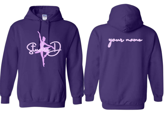 STU Studio D Ballerina on Front Custom Name Purple Hoodie - Youth & Adult