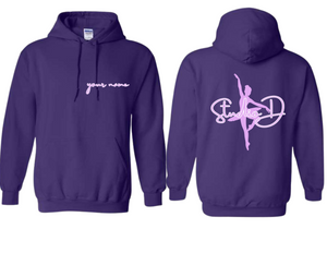 STU Studio D Ballerina on Back Custom Name Purple Hoodie - Youth & Adult