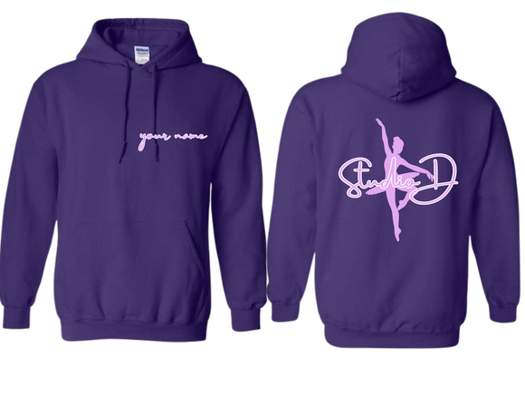 STU Studio D Ballerina on Back Custom Name Purple Hoodie - Youth & Adult