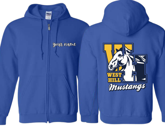 WHE Royal Blue Full Zip Sweatshirt with Logo on Back and Name on Front - Youth & Adult
