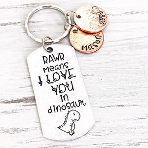 Rawr Means I Love You in Dinosaur Keychain for Dad, Father's Day Penny Keychain Gift