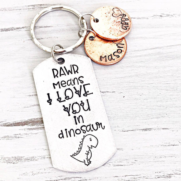 Rawr Means I Love You in Dinosaur Keychain for Dad, Father's Day Penny Keychain Gift